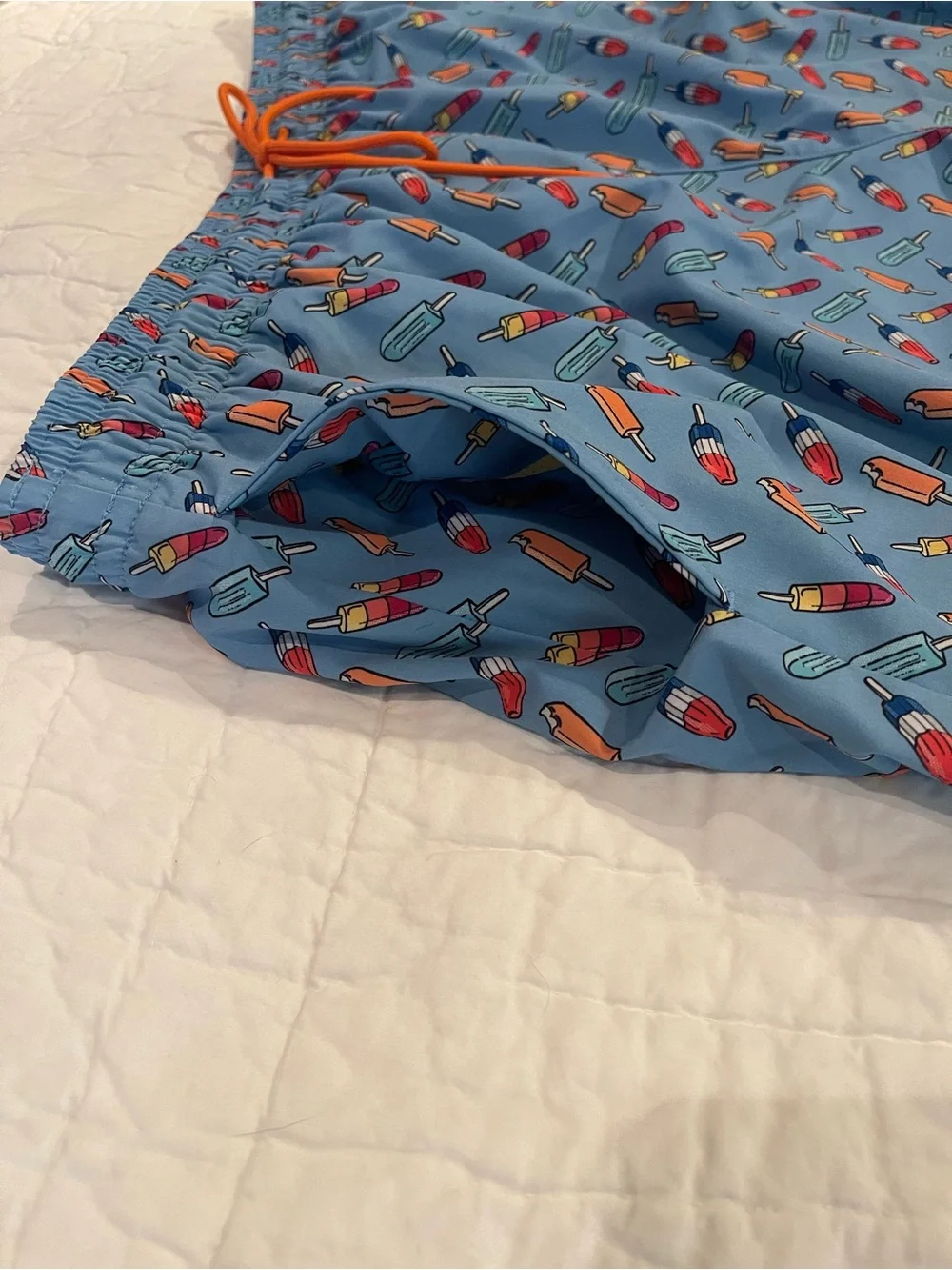 Caribbean Blue Swim Trunks with Orange Drawstring